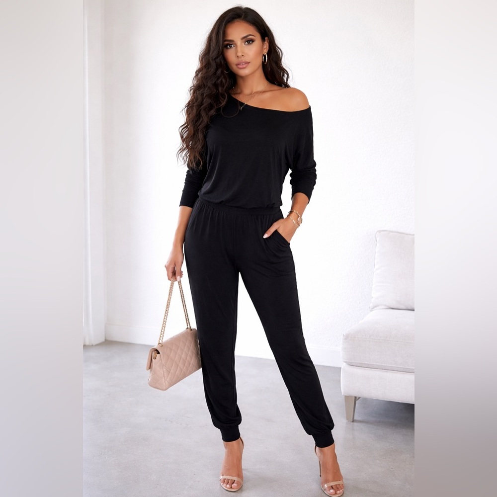 Michael Stars Portia Cambria Crepe Knit Versatile Black Jumpsuit Size Medium